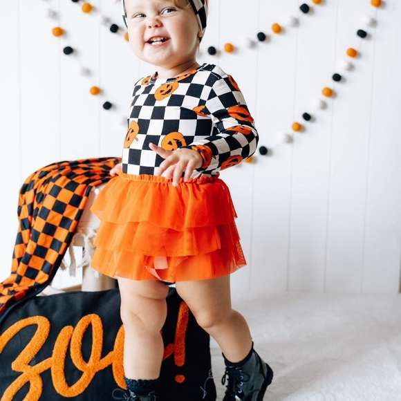 Dream big little co Halloween pumpkin checker tutu bodysuit - Picture 4 of 7